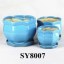 With saucer lace shape sky blue glazed flower pot