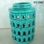 Blue glazed house hollow out ceramic candle holder