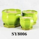 With saucer unique design lace border green glazed flower pot