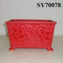 Red modern square glazed flower pots