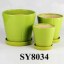 With saucer grid green glazed ceramic planter pot