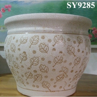 Round white ceramic door way flower pot