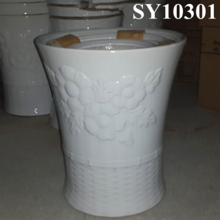 Glazed white ceramic big flower pot