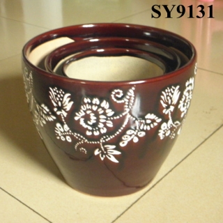 Pot for flower brown glazed ceramic home pot plant