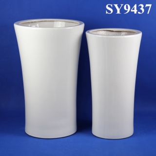 White glazed plain decoration flower pot