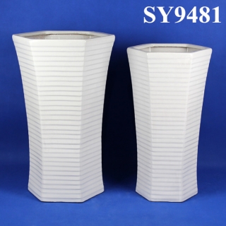 Tall polygon shape white decoration pot