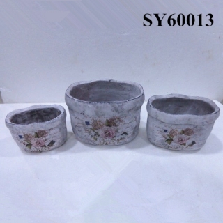 Oval decal cement finished decoration flowerpots