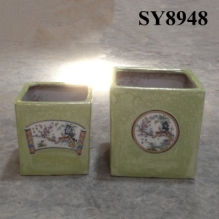 New product green glazed ceramic squared pot