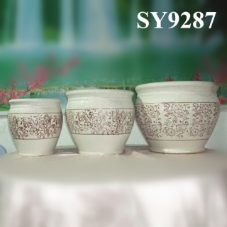 Round pearl glazed printing hotel ceramic flower pot