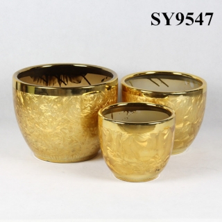 Round plain golden galvanized decoration flower pot