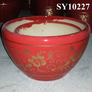 Red glazed ceramic New year Flower pot
