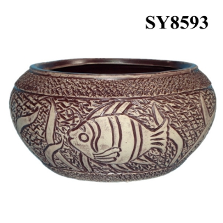 Sea world carving fish antique ceramic planter