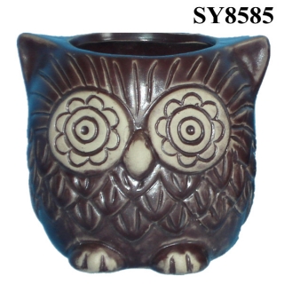 Coffee glazed ceramic owl planter