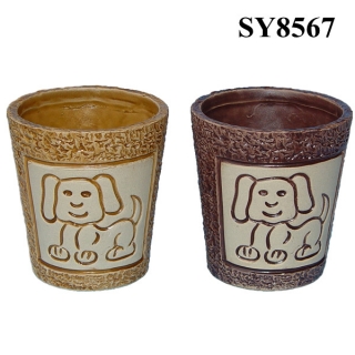 Dog carving glazed flower pot ceramic