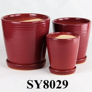 Agate red thin shaving line decorative ceramic pot