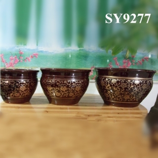 Brown glazed and golden printing hotel ceramic pot