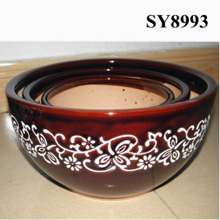 brownish red white printing decoration glazed pot