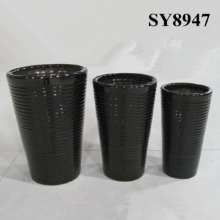 Glazed ceramic black flower pot