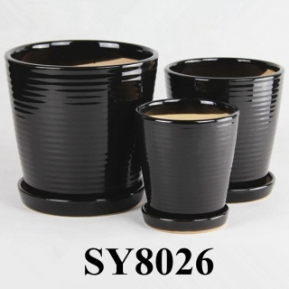 Black shaving line porcelain planter pot