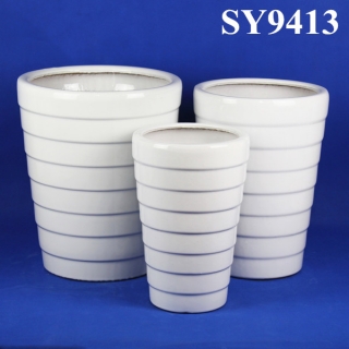 Round circle white glazed flower pot wholesale