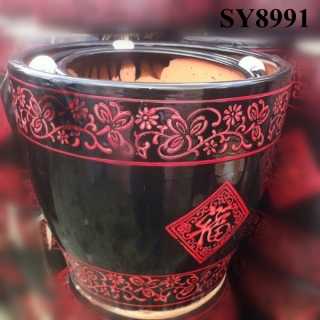 New year red printing ceramic China pot