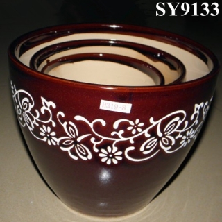 Pot for plant brown glazed porcelain home pot plant
