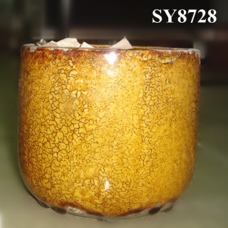 Round yellow crackled glazed antique pot