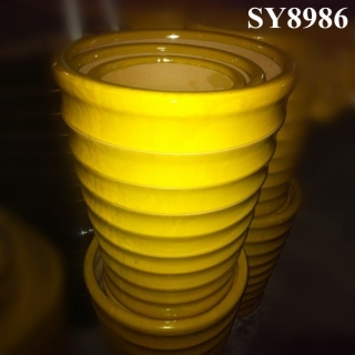 beatiful decoration plain yellow ceramic yellow pot