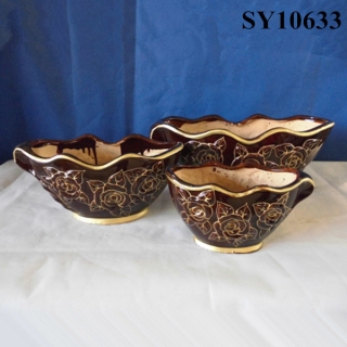 Brown ceramic indoor decoration flower pot