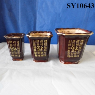 Ceramic brown regularr glazed flower pot bulk flower pots