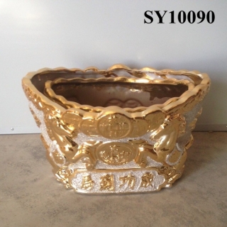 Round golden galvanized home decor flower pot
