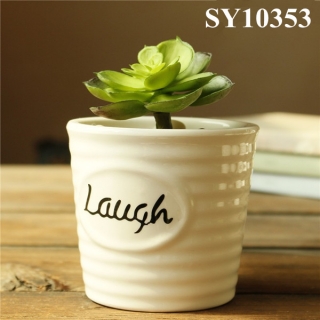 White printing words ceramic desk flower pot