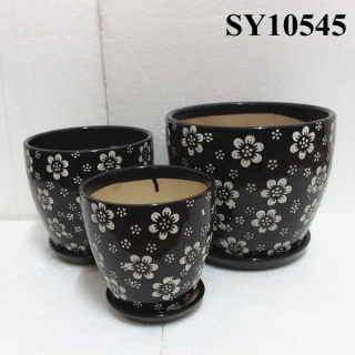 Black ceramic decorative large glazed ceramic pots garden