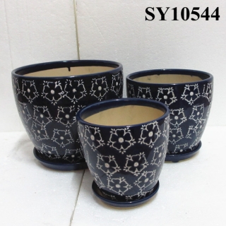 Dark blue printing glazed porcelain flower pots