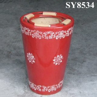 Set of 3 different sizes red glazed porcelain flower pot