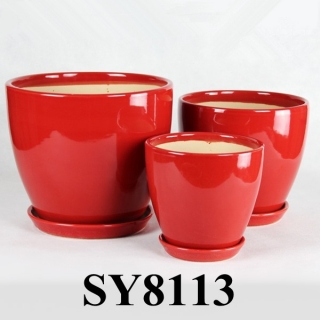 Decorative ceramic red glazed hotel flower pot