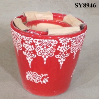 Red glazed middle flower pot