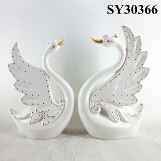 Elegant white swan ceramic animal decorations
