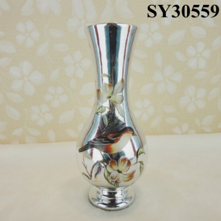 With bird pattern silver ceramic vases
