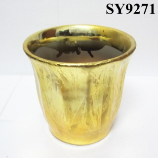 Shining plain golden hotel decoration flower pot