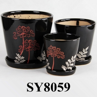 pattern printing black garden ceramic flower pot