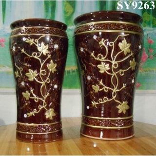 Pot for plant golden galvanized carving glazed decoration pot