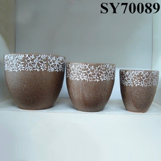 Flower pattern brown round planters