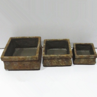 Antique cement squared clay plant pots