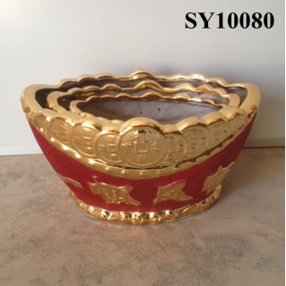 Beautiful special design red and golden planter porcelain