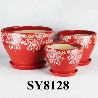 8" pattern bowl shape pot decorative red flower pot