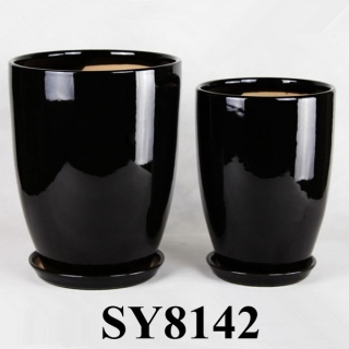 black glazed vase shape flower planter pot