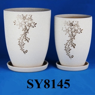 Dot white glazed tall flower pot