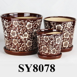 Bronze pattern printing round hotel flower planter