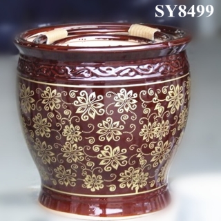 Pot for plants agated red glazed golden pattern printing wholesale ceramic pots